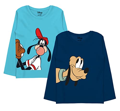 minicult Disney Mickey Mouse and Friends Regular Fit Character Printed Full Sleeves Tshirt for Boys and Girls(Navy b32)(Pack of 2)(18-24 Months)