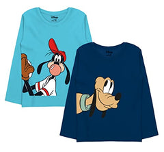 minicult Disney Mickey Mouse and Friends Regular Fit Character Printed Full Sleeves Tshirt for Boys and Girls(Navy b32)(Pack of 2)(18-24 Months)
