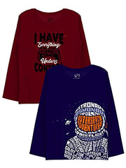 minicult Cotton Printed Full Sleeve T Shirts for Boys(Pack of 2)(Navy 1)