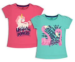 minicult Girls Half sleeeves Cotton Tshirt with Cute Prints and Colorfull (B015)(Pack of 2) Charcoal Black