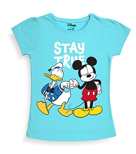 minicult Disney Mickey Mouse and Friends Regular Fit Character Printed Half Sleeves Tshirt for Girls (Blue A35)(Pack of 1)(18-24 Months)