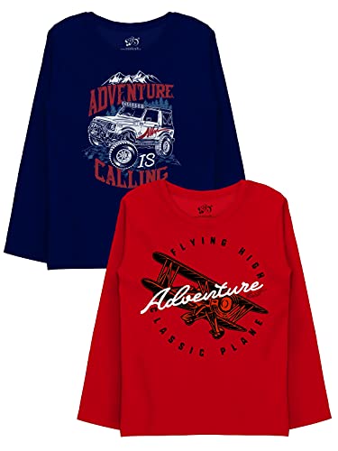 minicult Cotton Printed Full Sleeve T Shirts for Boys(Pack of 2)(Maroon 3)