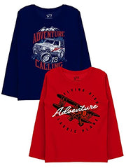 minicult Cotton Printed Full Sleeve T Shirts for Boys(Pack of 2)(Maroon 3)