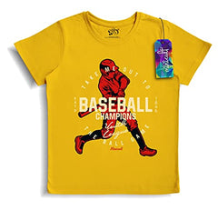 minicult Cotton Half Sleeve Kids Tshirt with Chest Print and Bright Colors(RED)(Pack of 5)