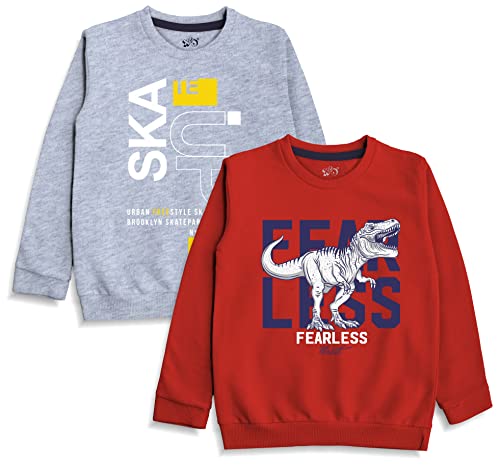 minicult Cotton Printed Sweatshirts for Boys and Girls Ideal for Light Winter( Pack of 2)(Grey)