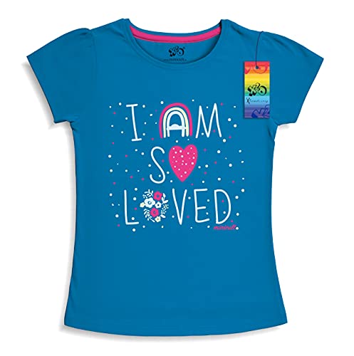 minicult Girls Half sleeves Cotton T-shirt with Cute Prints and Colorful (B013)(Pack of 2) Sky Blue