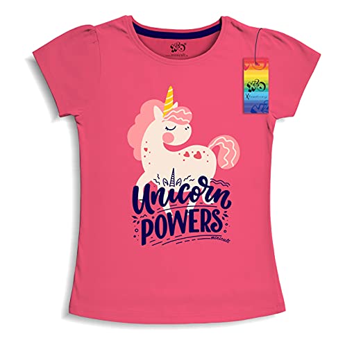 minicult Girls Half sleeeves Cotton Tshirt with Cute Prints and Colorfull (B004)(Pack of 2) Dark Pink