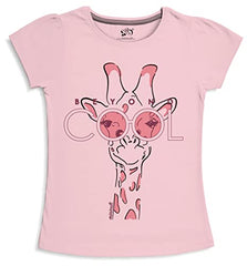 minicult Girls Half sleeves Cotton T-shirt with Cute Prints and Colorful (Giraffe) (Pack of 1) Purple