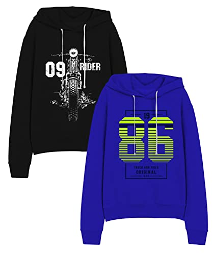 minicult Cotton Printed Hoodie for Boys and Girls Ideal for Light Winter( Pack of 2)(Blue)