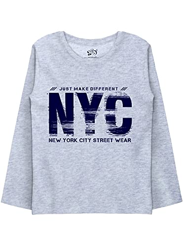 minicult Cotton Printed Full Sleeve T Shirts for Boys(Pack of 1)(Grey 2)