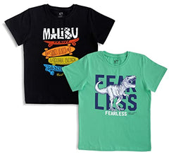 minicult Cotton Half Sleeve Kids Tshirt with Chest Print and Bright Colors(Green)(Pack of 2)