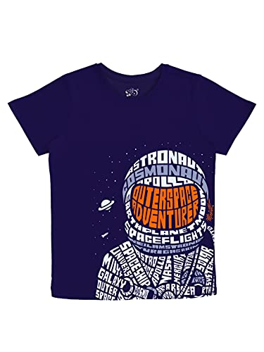 minicult Cotton Printed T Shirts for Boys(Pack of 1)(Navy)
