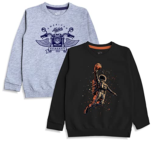 minicult Cotton Printed Sweatshirts for Boys and Girls Ideal for Light Winter( Pack of 1)(Black)