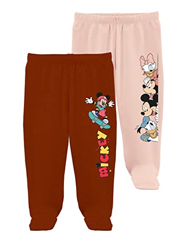 minicult Disney Mickey Mouse Footed Pajama Pants For Baby Boys And Girls(Maroon b7)(Pack of 2)(0-3 Months)