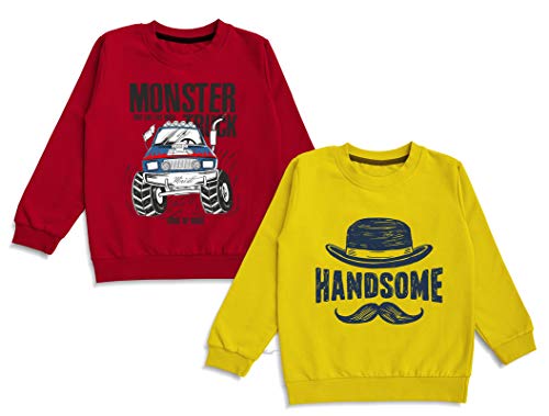 minicult Cotton Full Sleeve T Shirts for Boys and Girls (Pack of 2)(Musturd and Red)