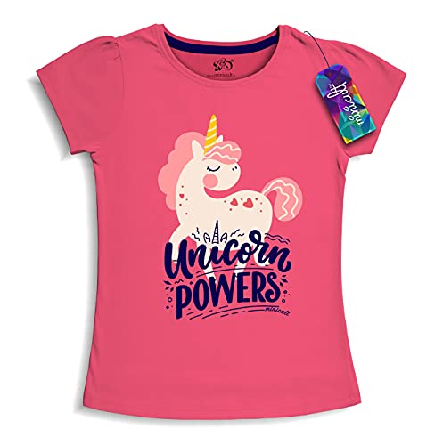 minicult Girls Half sleeeves Cotton Tshirt with Cute Prints and Colorfull (red) (Pack of 5)