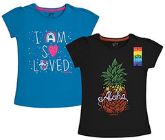 minicult Girls Half sleeves Cotton T-shirt with Cute Prints and Colorful (red) (Pack of 2)