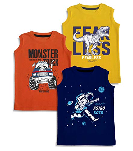 minicult Printed Cotton Jersey Vest for Boys and Girls(Yellow)(Pack of 3)