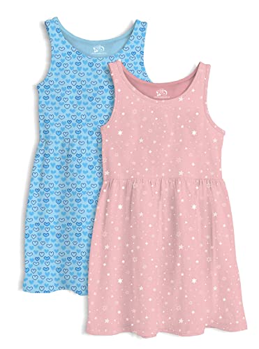 minicult Cotton Girls Sleveless Dress with All Over Print (Pink)(Pack of 2)(2-3 Years)