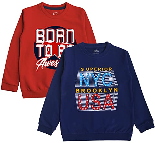 minicult Cotton Printed Sweatshirts for Boys and Girls Ideal for Light Winter( Pack of 2)(Grey & Yellow)