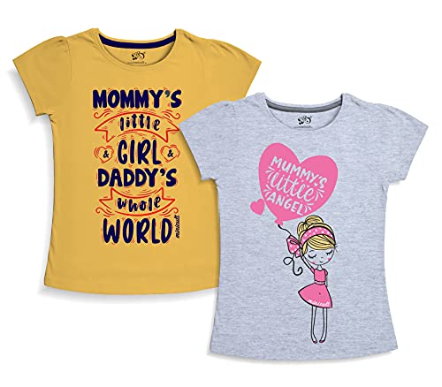 minicult Girls Half sleeves Cotton T-shirt with Cute Prints and Colorful (B012)(Pack of 2) Grey