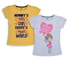 minicult Girls Half sleeves Cotton T-shirt with Cute Prints and Colorful (B012)(Pack of 2) Grey