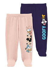 Disney by Minicult Mickey Mouse Footed Pajama Pants For Baby Boys And Girls Pack of 2-Light Blue