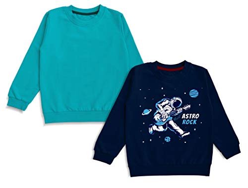 minicult Cotton Full Sleeve T Shirts for Boys and Girls (Pack of 2)(Navy & Cyan)