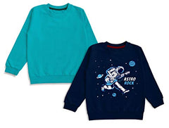 minicult Cotton Full Sleeve T Shirts for Boys and Girls (Pack of 2)(Navy & Cyan)