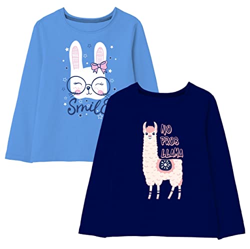 minicult Cotton Printed Full Sleeve T Shirts for Girls (Pack of 2) (Dark Blue 2)
