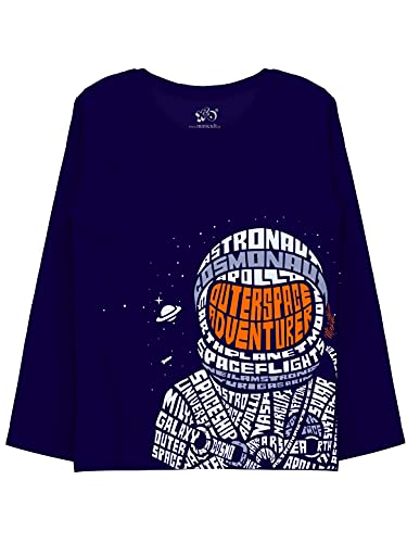 minicult Cotton Printed Full Sleeve T Shirts for Boys(Pack of 1)(Dark Blue 2)