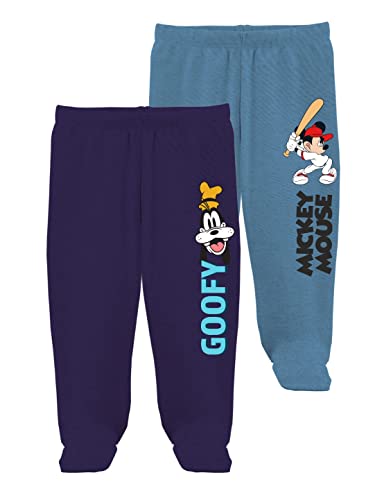 minicult Disney Mickey Mouse Footed Pajama Pants For Baby Boys And Girls(Blue b5)(Pack of 2)(0-3 Months)
