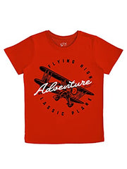 minicult Cotton Printed T Shirts for Boys(Pack of 1)(Red)