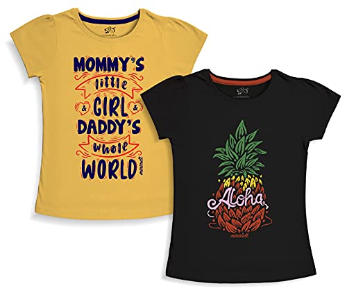minicult Girls Half sleeves Cotton T-shirt with Cute Prints and Colorful (B010)(Pack of 2) Yellow