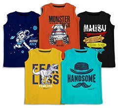 minicult Printed Cotton Jersey Vest for Boys and Girls(Multicolor)(Pack of 5)