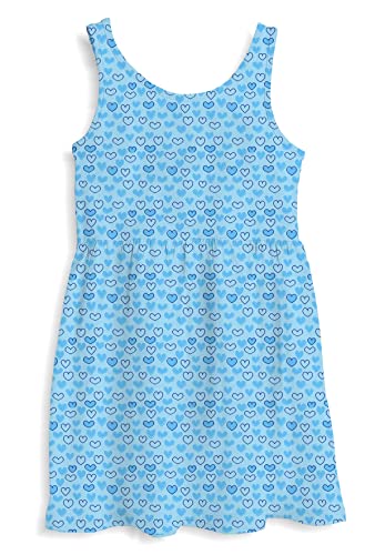 minicult Cotton Girls Sleveless Dress with All Over Print (Blue)(Pack of 1)(2-3 Years)