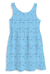 minicult Cotton Girls Sleveless Dress with All Over Print (Blue)(Pack of 1)(2-3 Years)