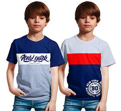 minicult Cotton Boys Tshirt Cut and sew Pattern with Chest Print (Pack of 2)(Grey)