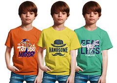 minicult Cotton Boys Half Sleeve Kids Tshirt with Chest Print and Bright Colors(Multicolor)(Pack of 3) Yellow