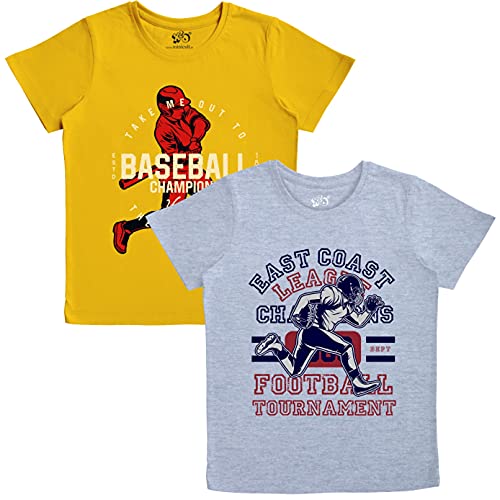 minicult Cotton Printed T Shirts for Boys(Pack of 2)(Yellow)