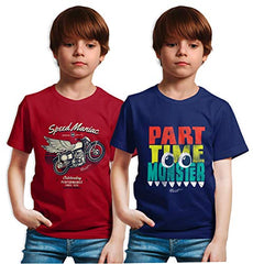 minicult Cotton Half Sleeve Kids Tshirt with Chest Print and Bright Colors(Multicolor)(Pack of 2)