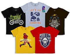 minicult Cotton Half Sleeve Kids Tshirt with Chest Print and Bright Colors(RED)(Pack of 5)