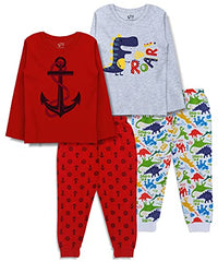 minicult Cotton Full Sleeve t Shirt and Pyjama Nightsuit with Cute Prints(Pack of 2) (Red 2)