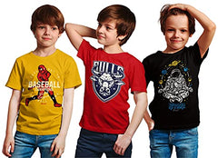 minicult Cotton Boys Half Sleeve Kids Tshirt with Chest Print and Bright Colors(Multicolor)(Pack of 3)(Red)