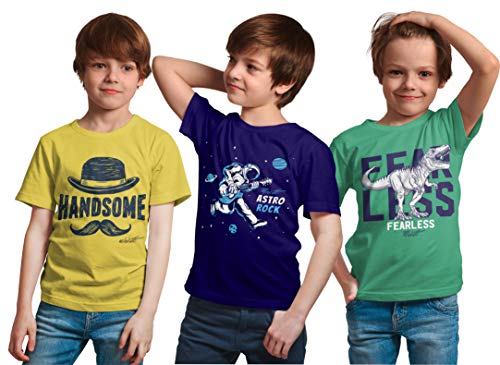 minicult Cotton Boys Half Sleeve Kids Tshirt with Chest Print and Bright Colors(Multicolor)(Pack of3) Green