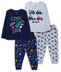 minicult Cotton Full Sleeve t Shirt and Pyjama Nightsuit with Cute Prints(Pack of 2) (Dark Blue 2)