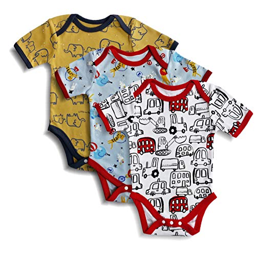 Minicult Cotton Baby Half Sleeves Rompers with Colorfull Prints (Pack of 3) (Multicolor)