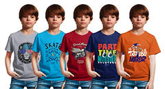 minicult Cotton Half Sleeve Kids Tshirt with Chest Print and Bright Colors(Orange)(Pack of 5)