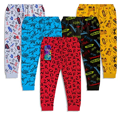 minicult Cotton Pants for Boys and Girls with Ankle Cuff and All Over Prints (Pack of 5) (Black)