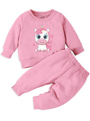 minicult cotton Kids Coordinated sweatshirt and pant set with character print (UNICORN PINK)(Pack of 1)(0-3 MTS)
